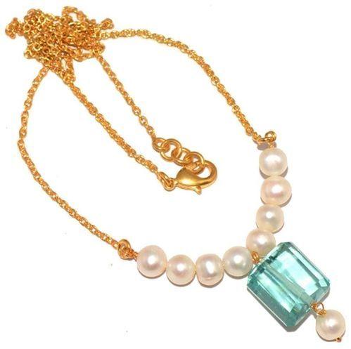 Pearl & Aqua Quartz Necklace, Occasion : Part Wear