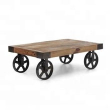 Wood cart coffee table with casters, Size : 120X60X48 CM