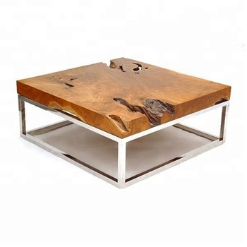 Metal wood square Coffee Table, Size : 80x80x48 cm