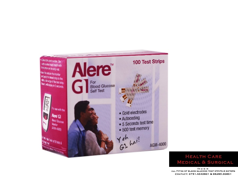 Rectangular Alere G1 Blood Glucose Test Strips, for Home Purpose, Hospital, Packaging Size : 50 Strips/Set