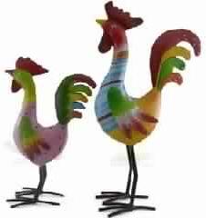 2 rooster iron sculpture