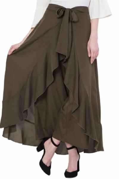 Women's Ruffle Pants Split High Waist Maxi Long Crepe Palazzo Overlay Pant  Skirt