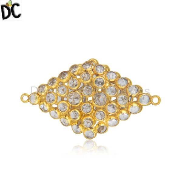 92 5 Sterling Silver Gold Plated White Zircon Connector Jewelry