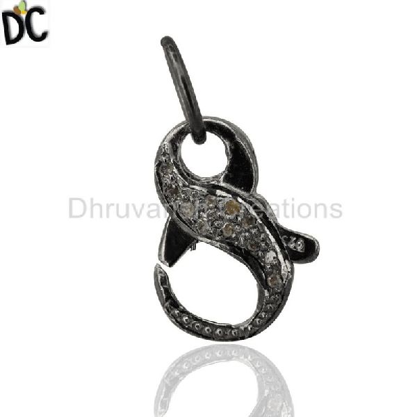 Lobster Clasp Diamond Pave Pendant, Purity : STERLING SILVER