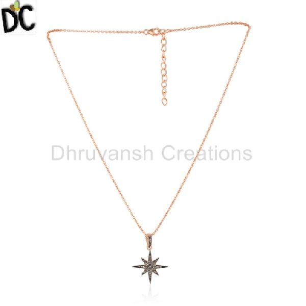 Pave Diamond Rose Gold Plated 925 Silver Designer Chain Pendant