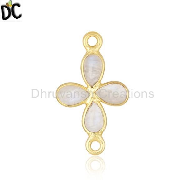 Rainbow Moonstone Gold Plated Brass Connector