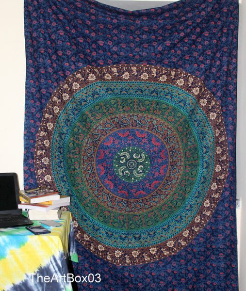 Blue Twin Sized Mandala Tapestry Hippie Wall Art Home Decor