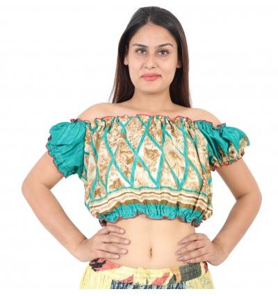 WOMEN SARI FABRIC TRIBAL PRINT TOPS