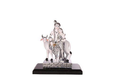 Radha Krishna Glossy Silver White Statue, Size : 7-8 Inch