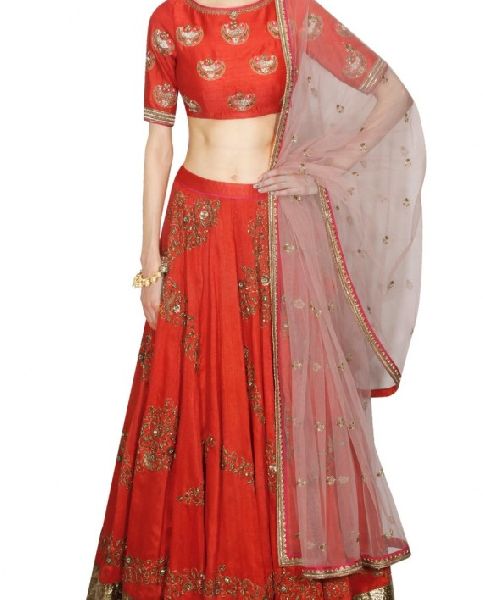 Coral Flower Embroidery Lehnga Set