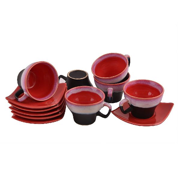 Designer red Black Ceramic Cup Saucer Set-Set of 6
