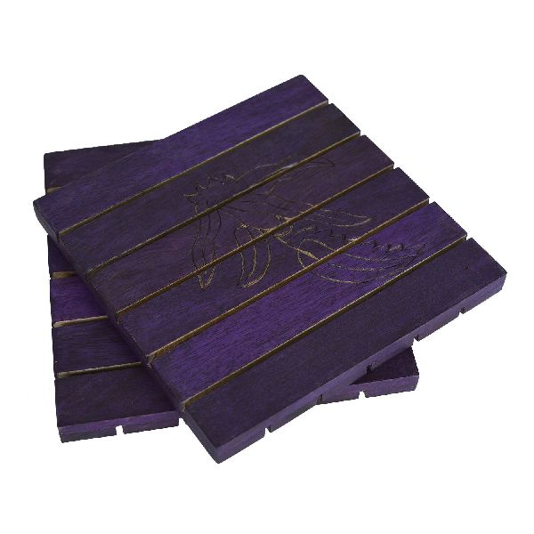 Hand Carved Purple Mango Wood Trivets Set