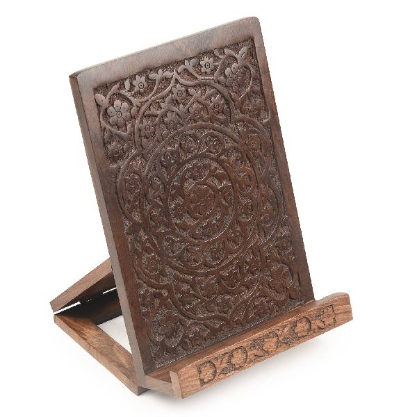 Handcarved Sheesham Wood Foldable Book Stand/iPad Holder