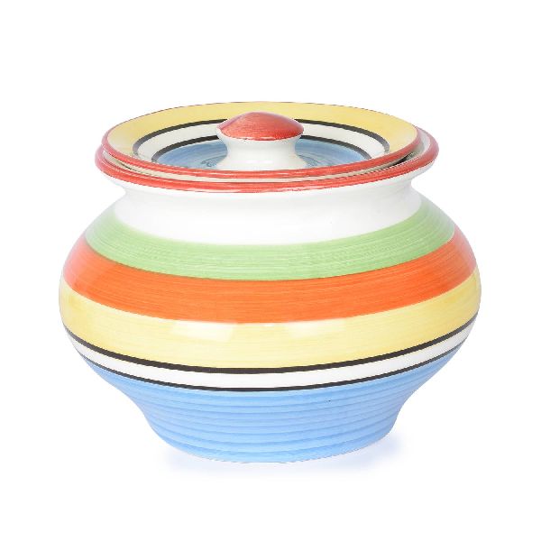 Handpainted Stripes Handi with Lid-1Ltr
