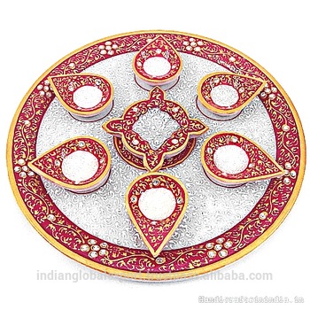 Pooja Thali with 7 Dipak, for Home Decoration, Style : Antique Imitation