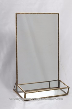 VERACITY Brass / Glass Standing decorative Mirror, for Wall, Size : 25.5 x 14 x 41 Cms