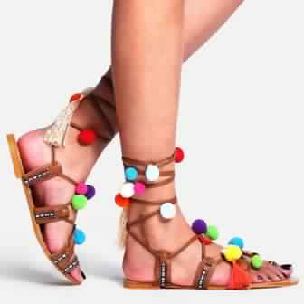 250-300gm Leather Colorful Pompom Sandal, Style : Lace-Up