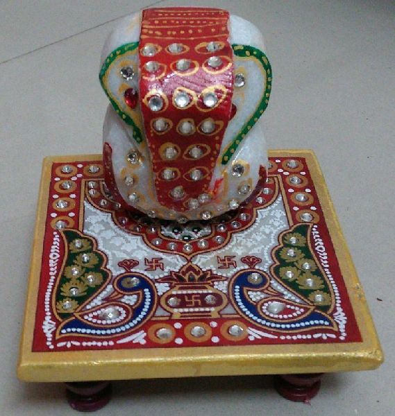 Plain Marble Ganesh with Chowki, Color : Off White