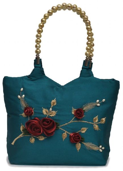 NHSB - 008 Ladies Bead Handle Silk Handbag