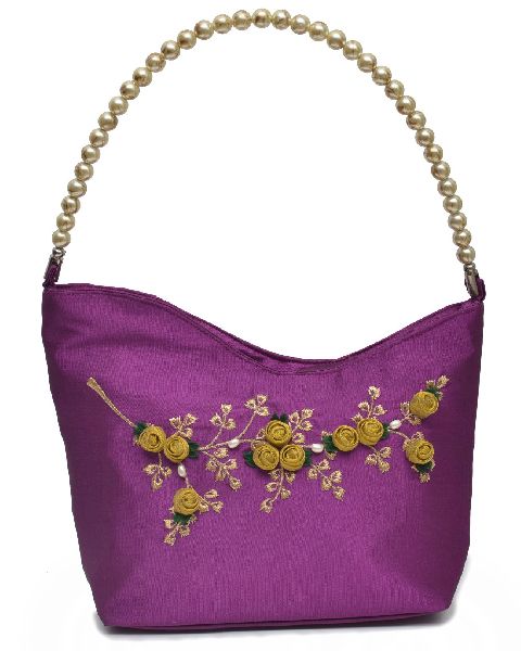 NHSB - 012 Ladies Bead Handle Silk Handbag