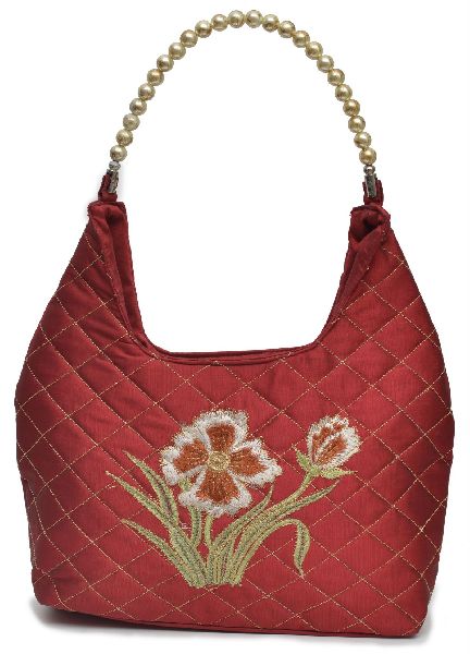 NHSB - 015 Ladies Bead Handle Silk Handbag