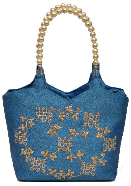 NHSB - 016 Ladies Bead Handle Silk Handbag