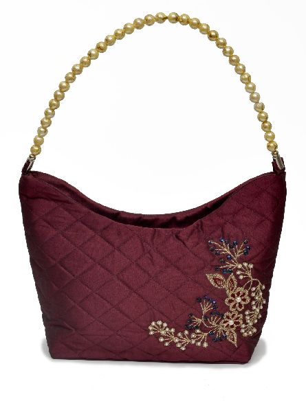 NHSB - 020 Ladies Bead Handle Silk Handbag