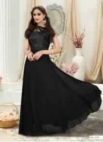 Black Colour Jacquard Embroidered Stitched Gown