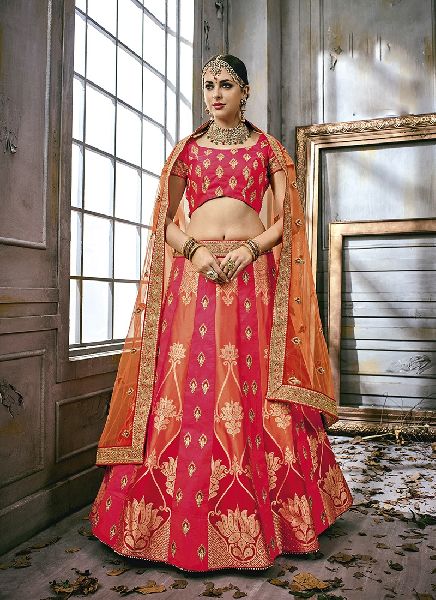 Embroidered Art Silk Anarkali Semi Stiched Lehengas