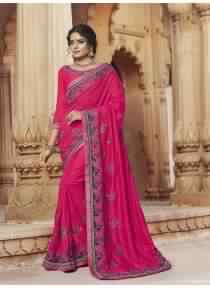 Hitansh Pink Georgette Embroidered Wedding Saree, Saree Length : 5.50 mtr