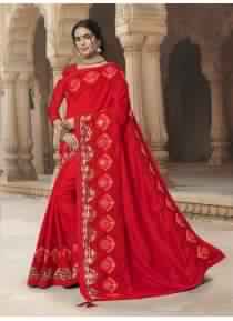 Red Georgette Embroidered Wedding Saree