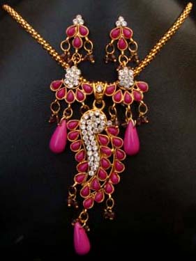Gold plated Indian polki jewelry pendant set