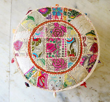 Embroidered cotton sitting puff, Style : Plain, kantha quilts