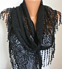 Grey Lace Fringe Scarf