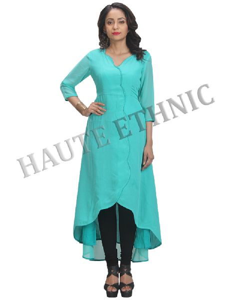 Turquoise faux georgette long kurti, Age Group : Adults