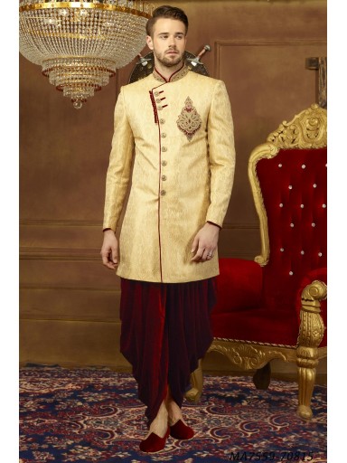 Cream Jacquard Embroidery Sherwani, Occasion : Ceremony