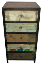 vintage Reclaimed wood iron frame 5 drawer cabinet