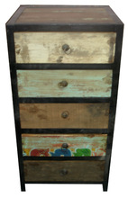 Vintage Reclaimed wood iron frame 5 drawer cabinet