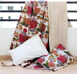 FLOWER PRINTS KANTHA QUILTS AND THROWS