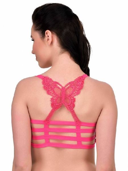 Lace Strappy Pink Seamless Bralette Padded Training Sports Bra