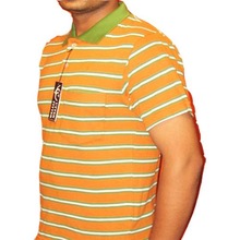Yarn Dyed Striped Polo T-shirt, Color : Orange