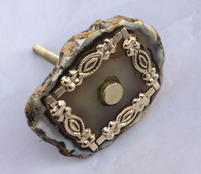 Metal with Natural Agate Stones Knob, for Cabinet, Drawer, Dresser, Door, Door Handle