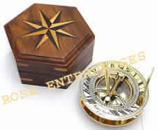 Brass Sundial Compass with Wooden Box