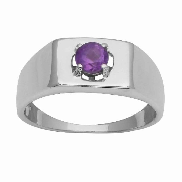 925 Sterling Silver 5 MM Round Cut Amethyst Prong Set Ring