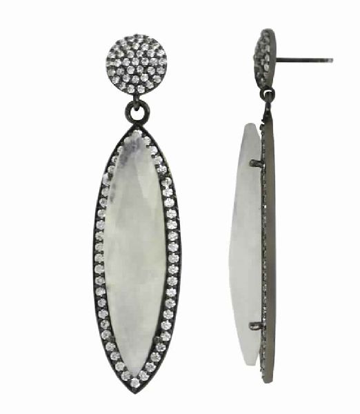 Large Moonstone Oval Sterling Silver Earring