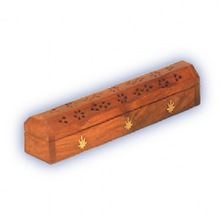 Wooden Coffin Incense Burner incense holder, Color : brown