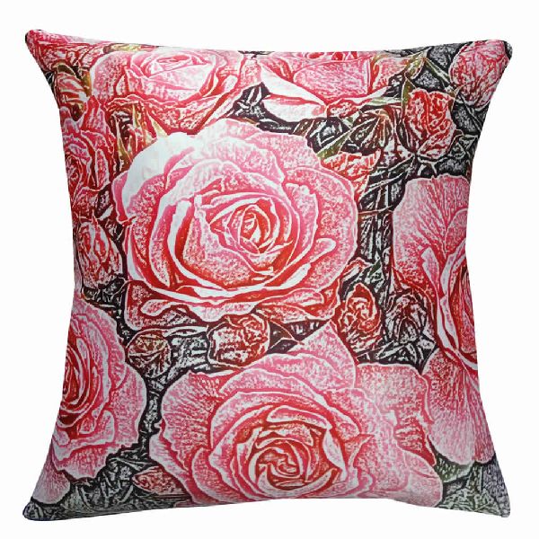 DECORATIVE PINK FLORAL CUSHION COVER