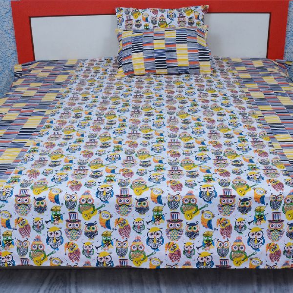 OWL SCREEN PRINTED BED SHEET, Size :  