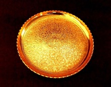 Gold plated brass tray, for Human Consumption, Style : Royal Decoration