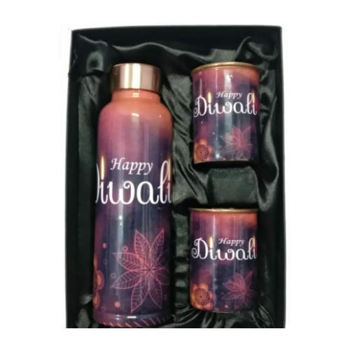 Printed Copper Bottle with Glass Set, for Home, Hotel, Restaurant, Feature : Attractive Designs, High Strength